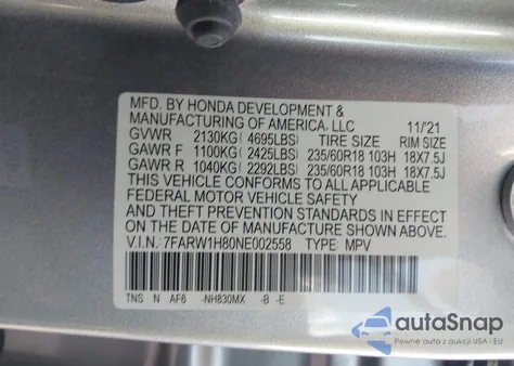 2022 Honda Cr-V 2Wd Ex-L from USA, damaged, VIN 7FARW1H80NE002558
